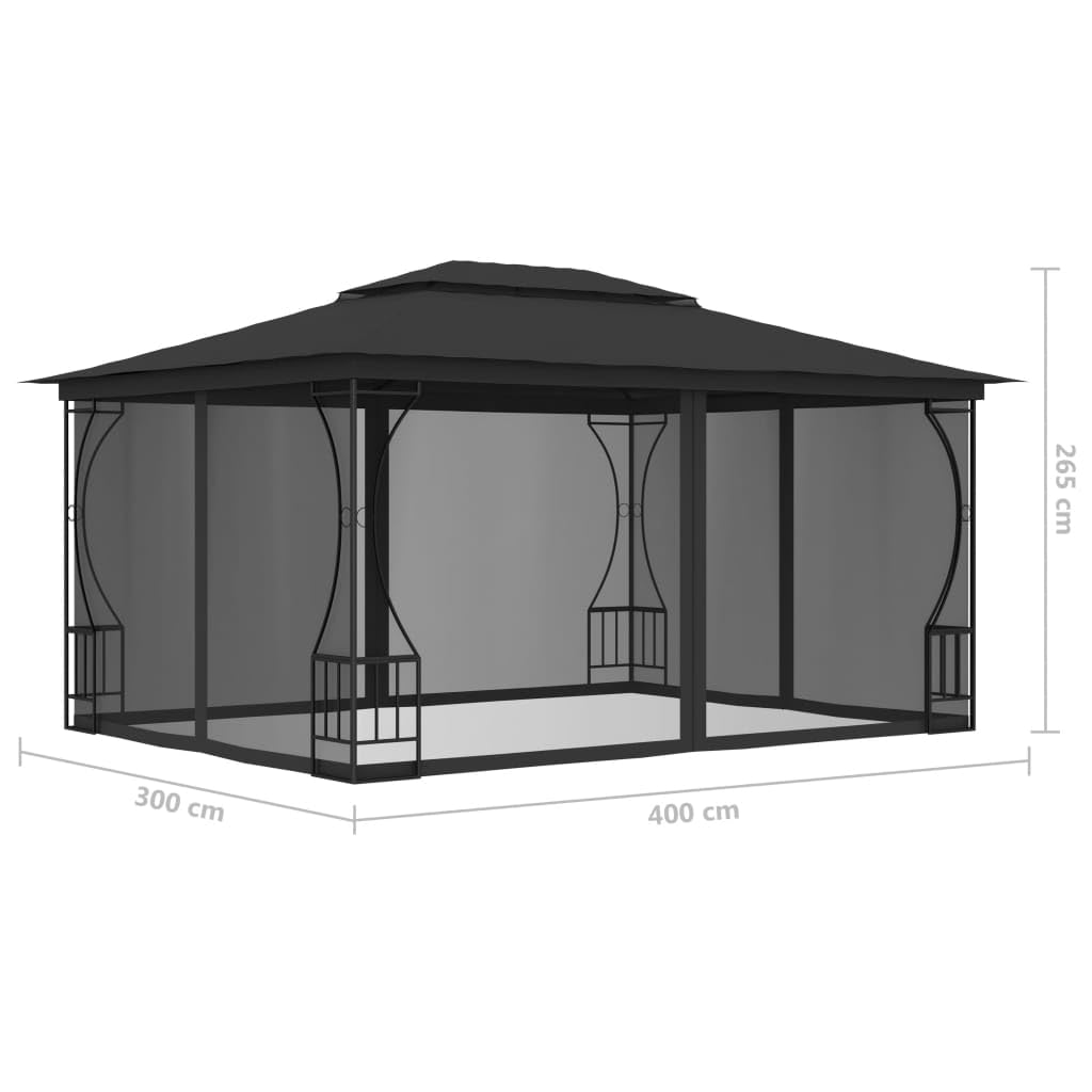 Steel Frame Gazebo with Nets 9.8x13.1ft Anthracite Outdoor Canopy Tent Y6492