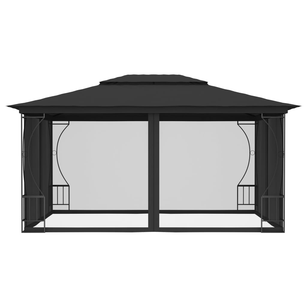 Steel Frame Gazebo with Nets 9.8x13.1ft Anthracite Outdoor Canopy Tent Y6492