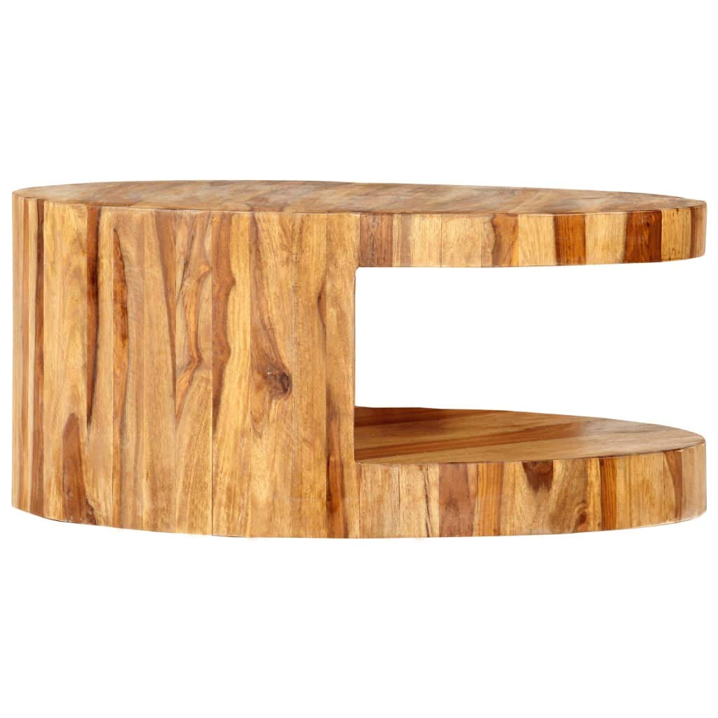 Round Solid Sheesham Wood Coffee Table 25.6"x11.8" W32219