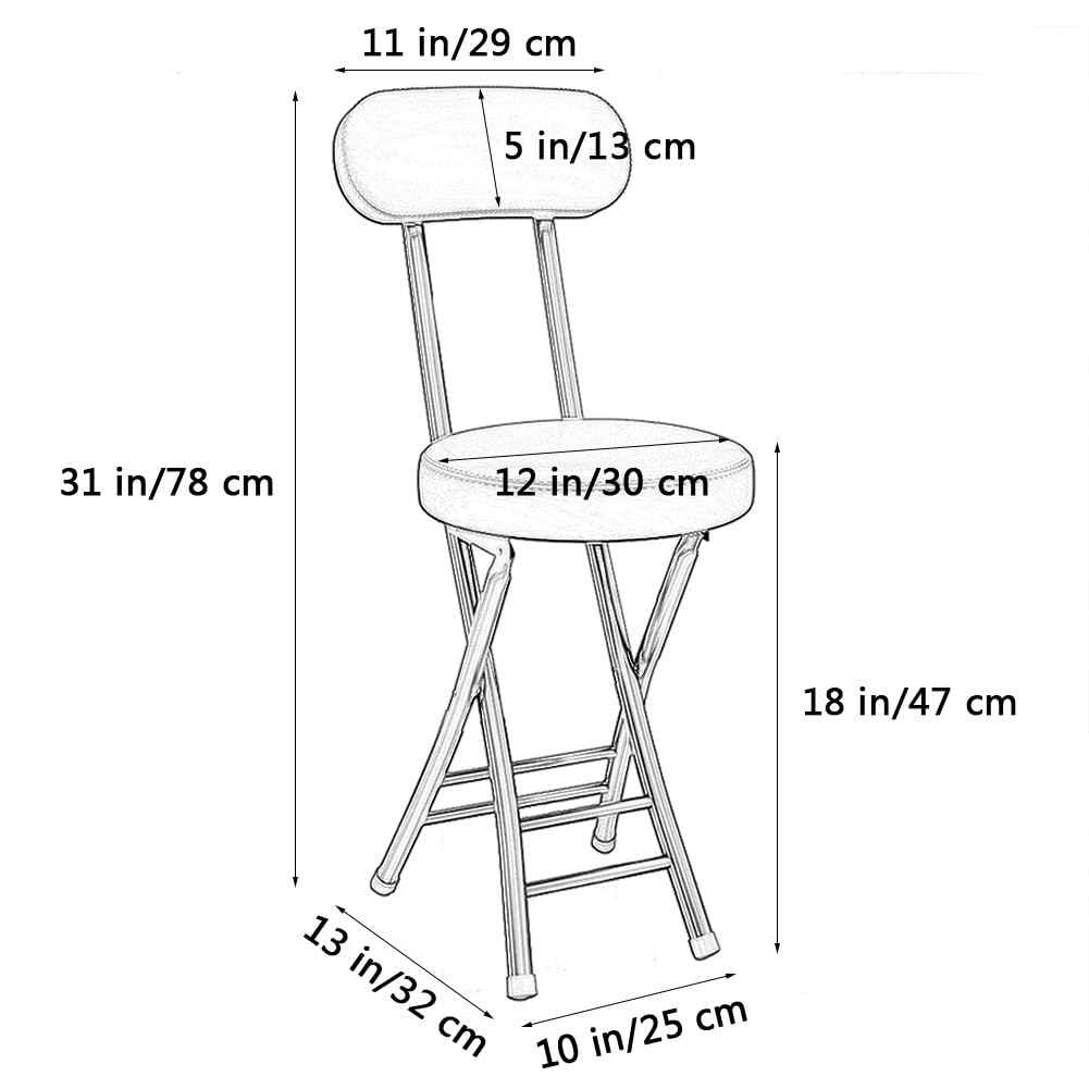 Portable Folding Stool with Backrest, 18 Inch Black L94793