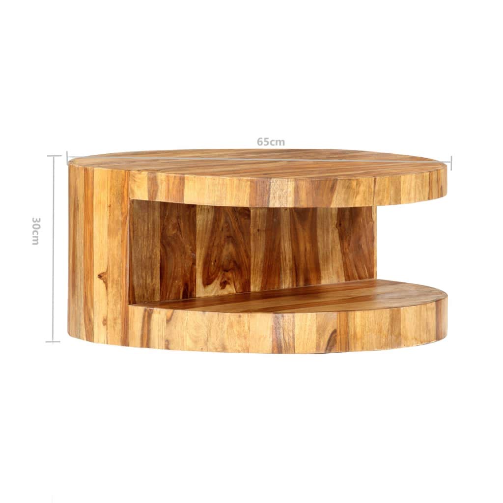 Round Solid Sheesham Wood Coffee Table 25.6"x11.8" W32219