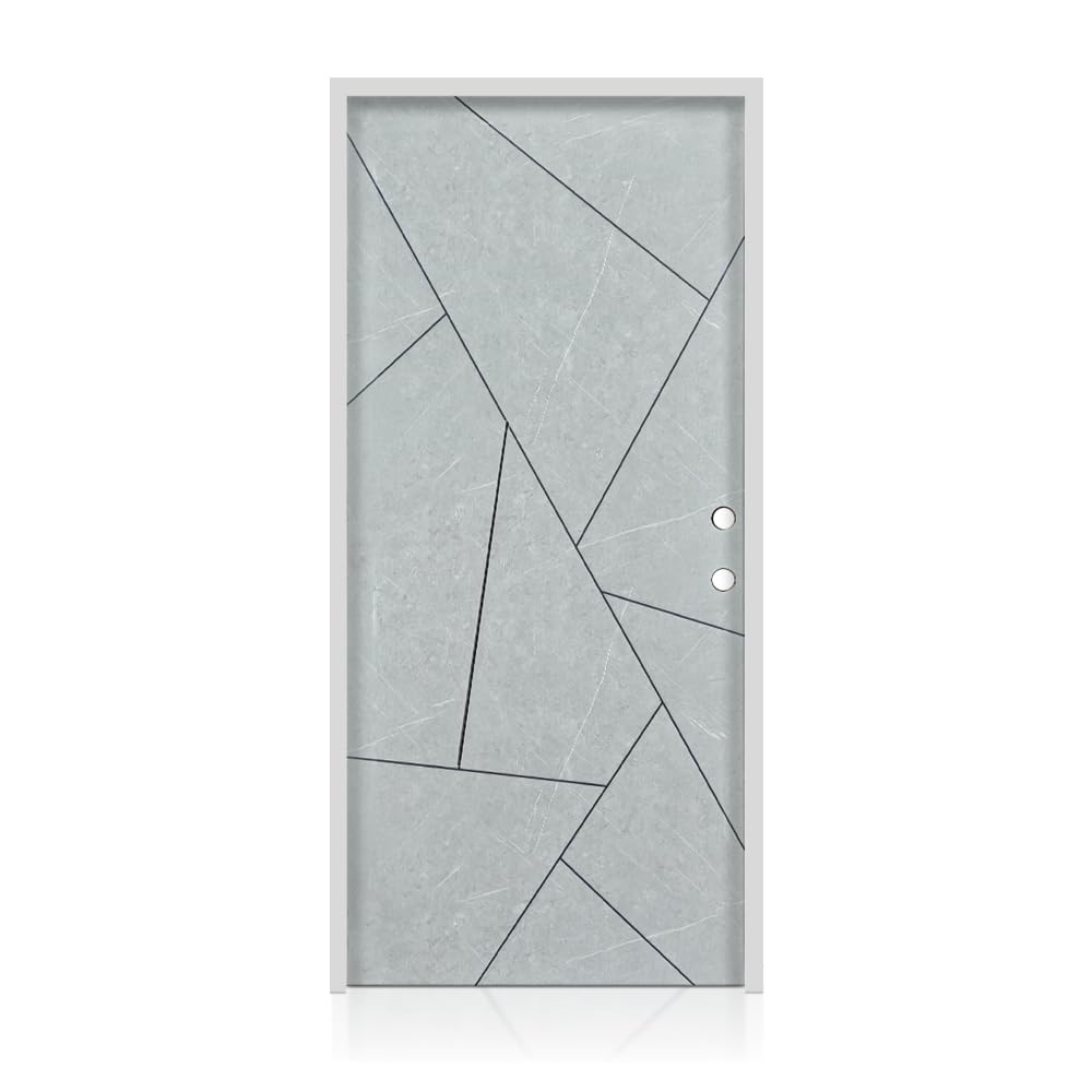 36 in. x 80 in. Gray Steel Prehung Front Door with Bore Hole D133063