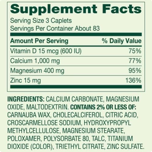Calcium Magnesium Zinc with Vitamin D3 250 Caplets G8344