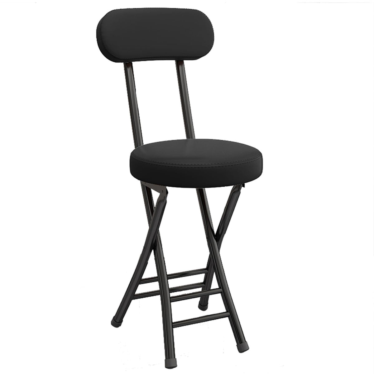 Portable Folding Stool with Backrest, 18 Inch Black L94793