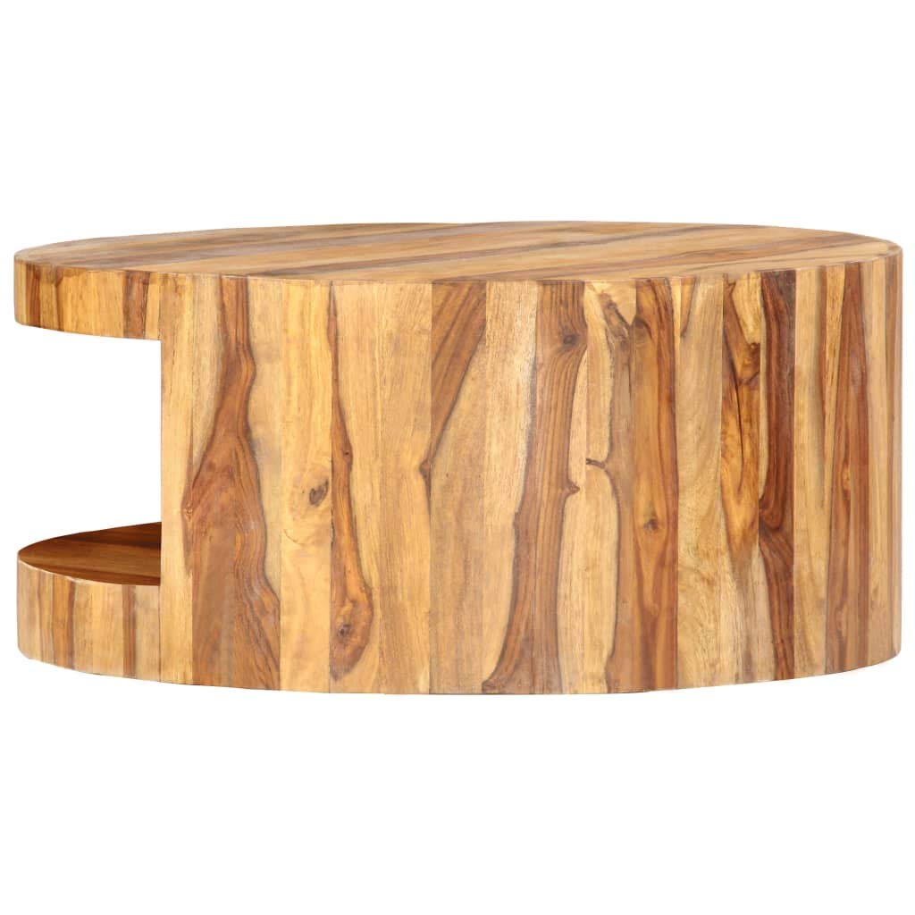 Round Solid Sheesham Wood Coffee Table 25.6"x11.8" W32219