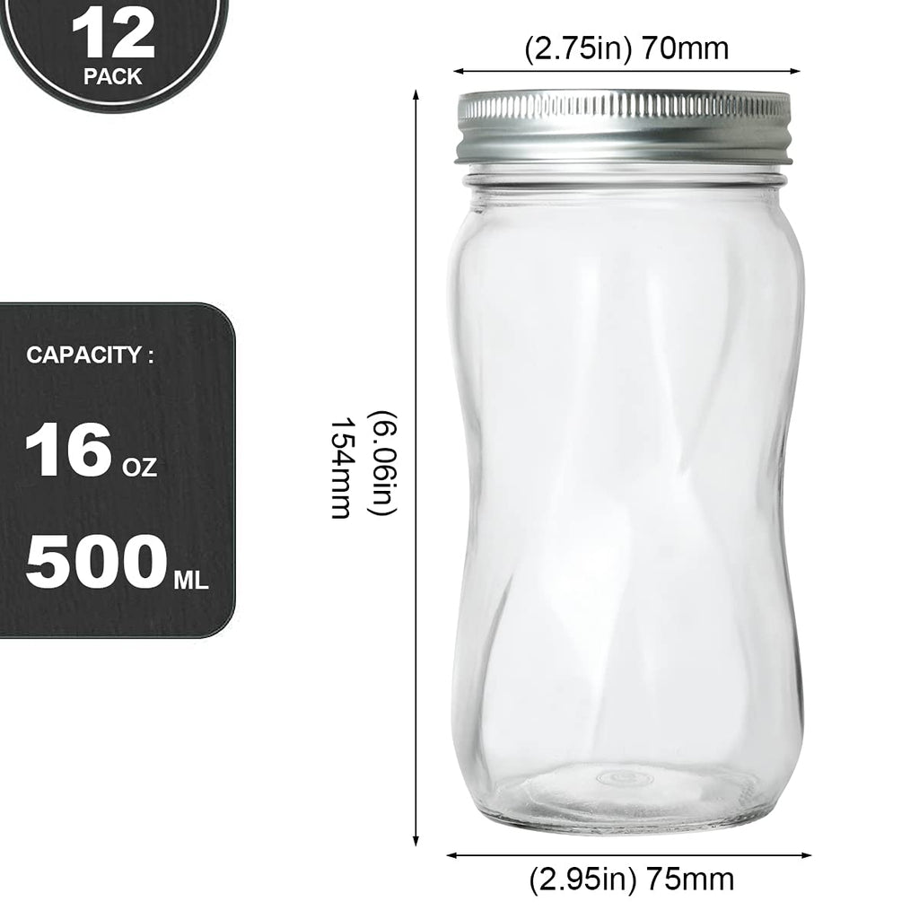 16oz Regular Mouth Mason Jars 12 Pack with Lids & Bands K399100