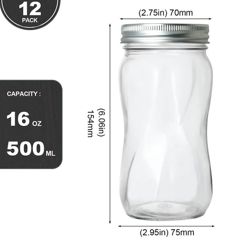 16oz Regular Mouth Mason Jars 12 Pack with Lids & Bands K399100