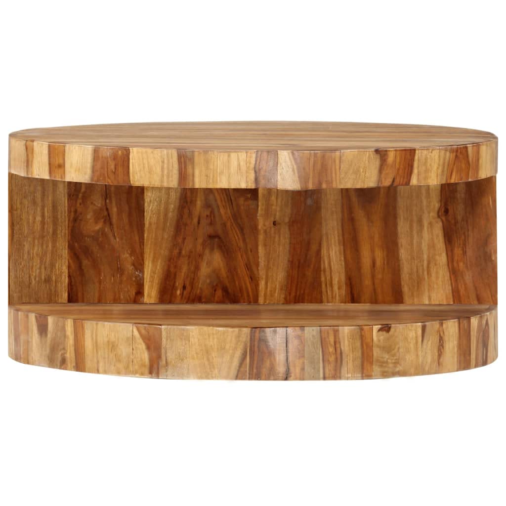 Round Solid Sheesham Wood Coffee Table 25.6"x11.8" W32219