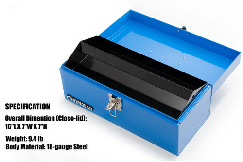 16" Steel Heavy-duty Tool Box with Metal Latch and Handle Blue F979