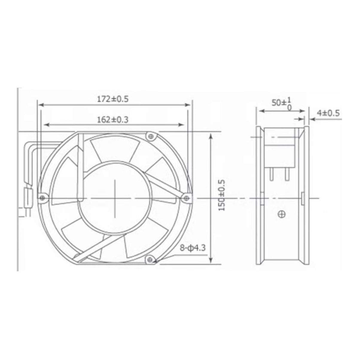 Big Airflow Cooling Fan 172mm x 150mm x 51mm 24V 1.7A U134