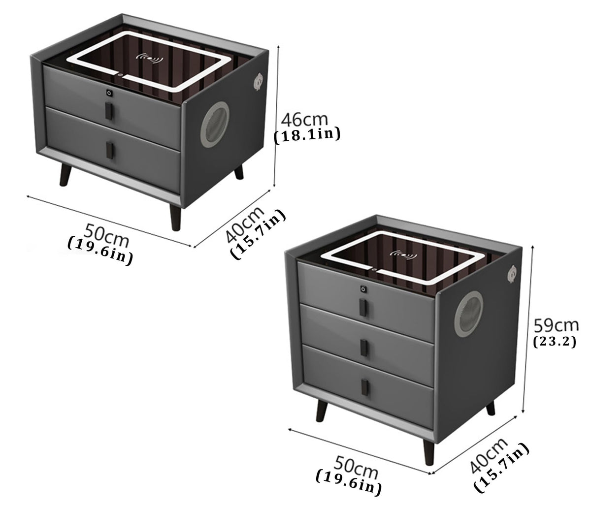 Gray 3 Drawer Solid Wood Nightstand with Speaker and USB Port U3024