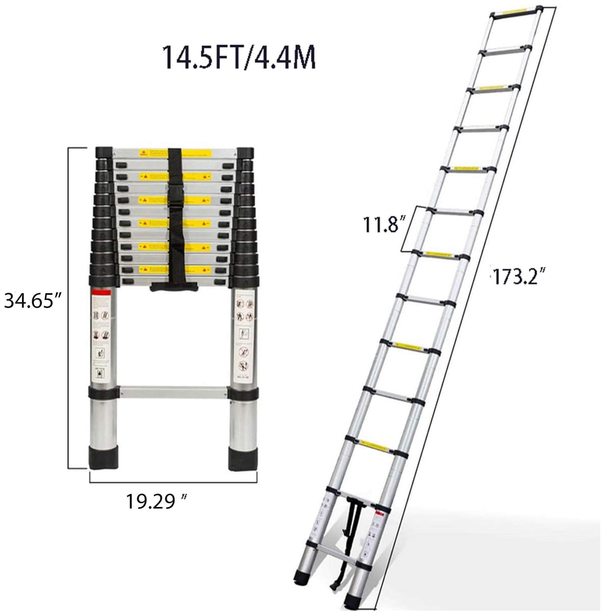 Aluminum Telescopic Extension Ladder 330 lbs Capacity 14.5FT F772