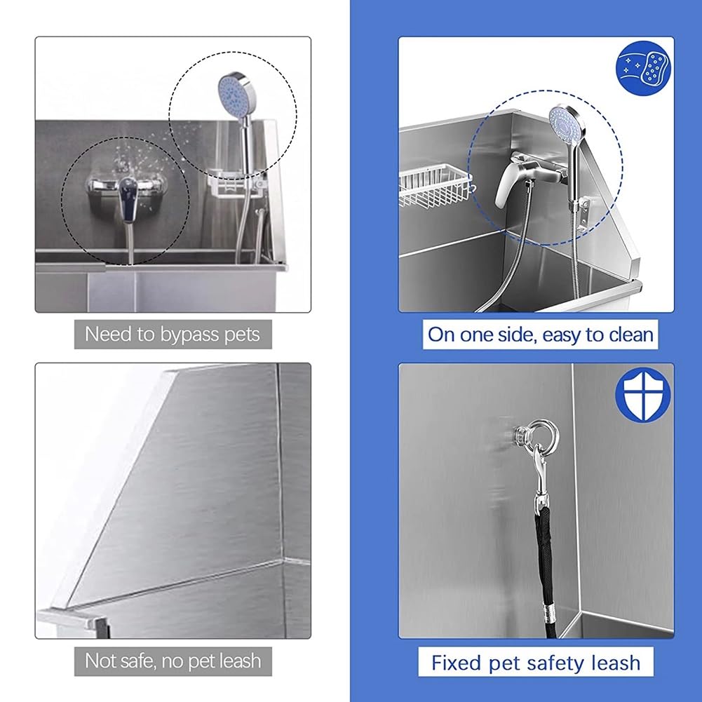 34" Stainless Steel Pet Dog Grooming Bath Tub with Walk-in Stairs M34610