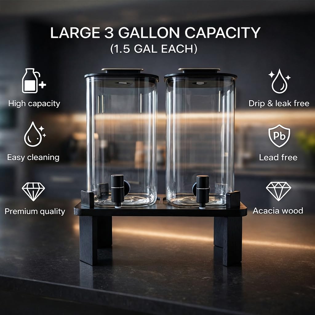 2 PCS 3 Gallon Glass Beverage Dispenser with Wood Stand H6857