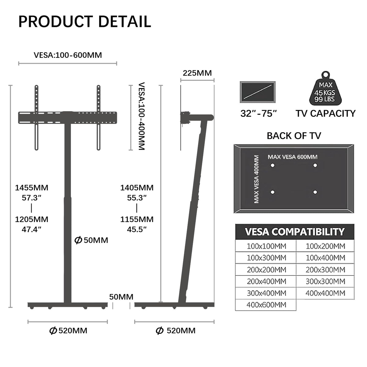 Rolling TV Stand for 32 to 75 Inch TVs M927