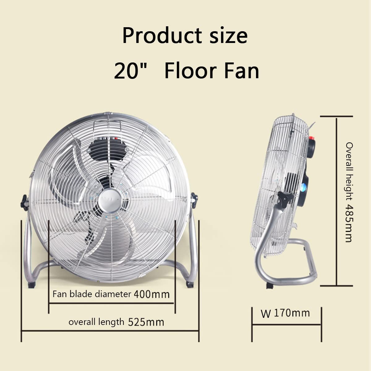 20 Inch 3 Speed Adjustable Tilt Metal Floor Fan P96758