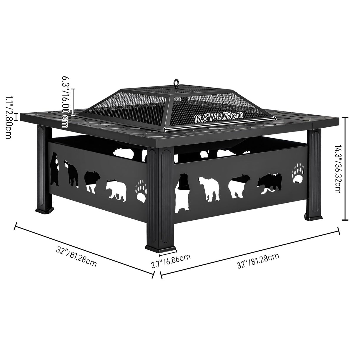 32 Inch Square Wood Burning Fire Pit Table L65190