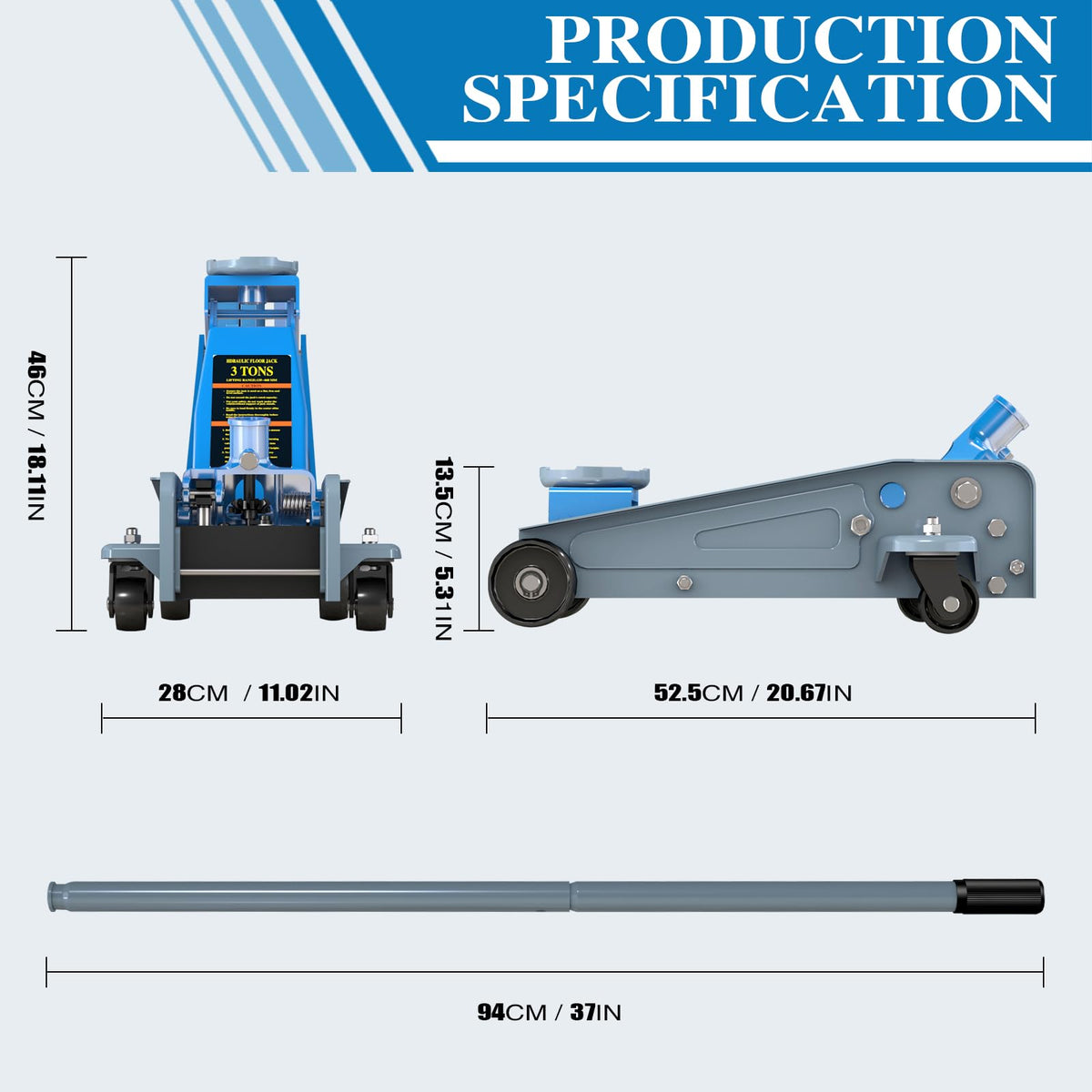 3 Ton Carbon Steel Floor Jack with Wheels N816400