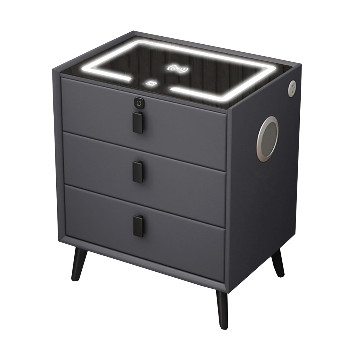 Gray 3 Drawer Solid Wood Nightstand with Speaker and USB Port U3024