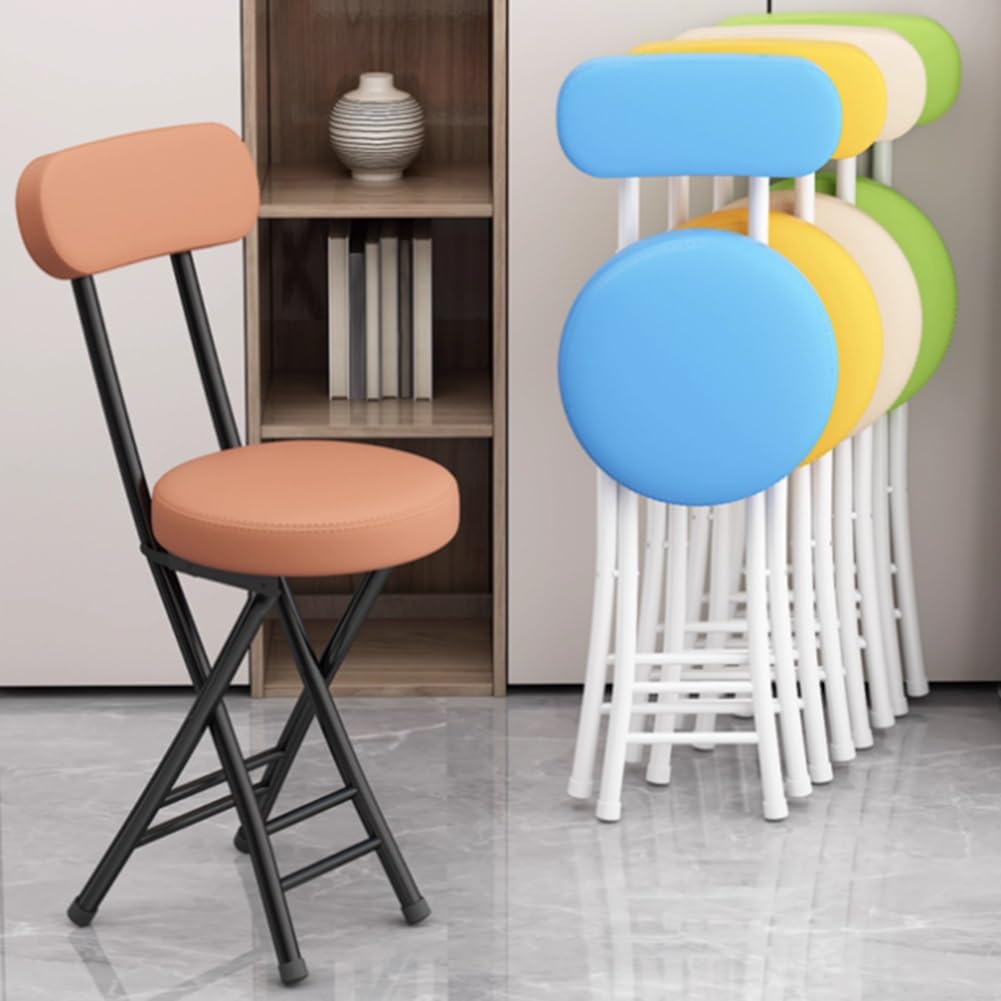 Portable Folding Stool with Backrest, 18 Inch Black L94793