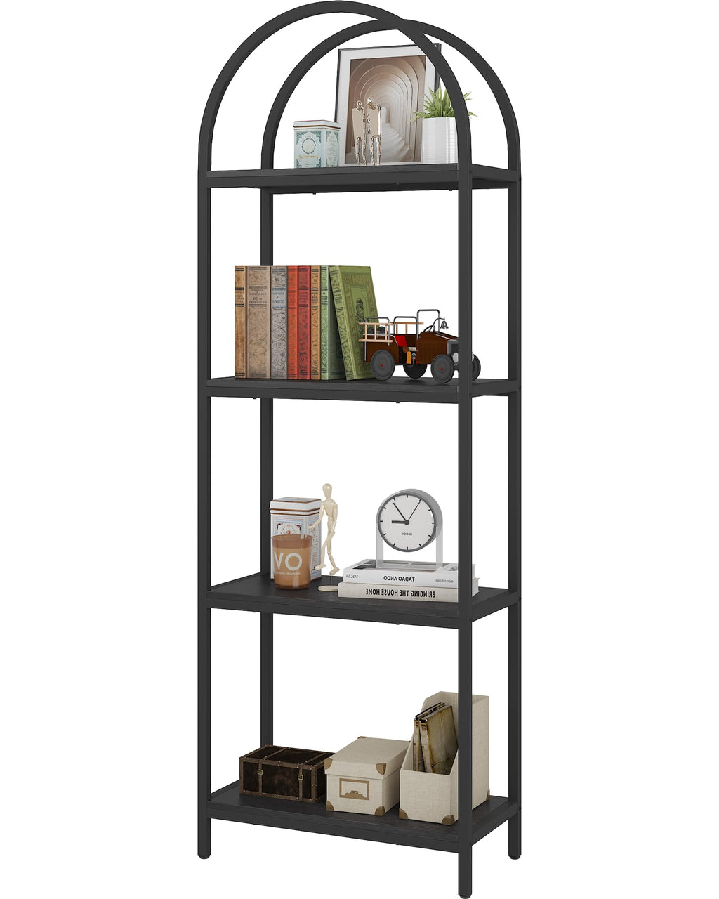 4 Tier Arched Black Bookshelf J2376