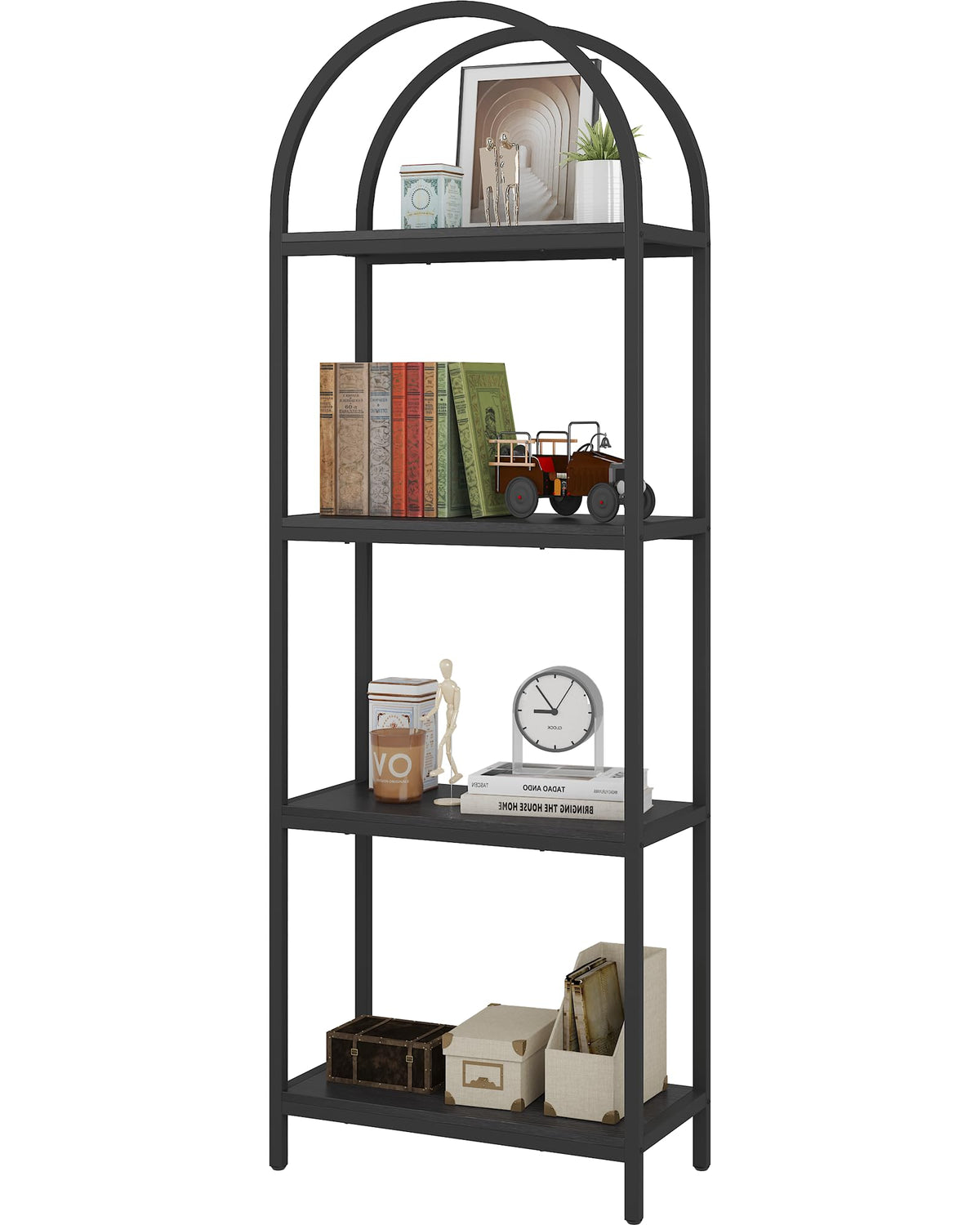 4 Tier Arched Black Bookshelf J2376