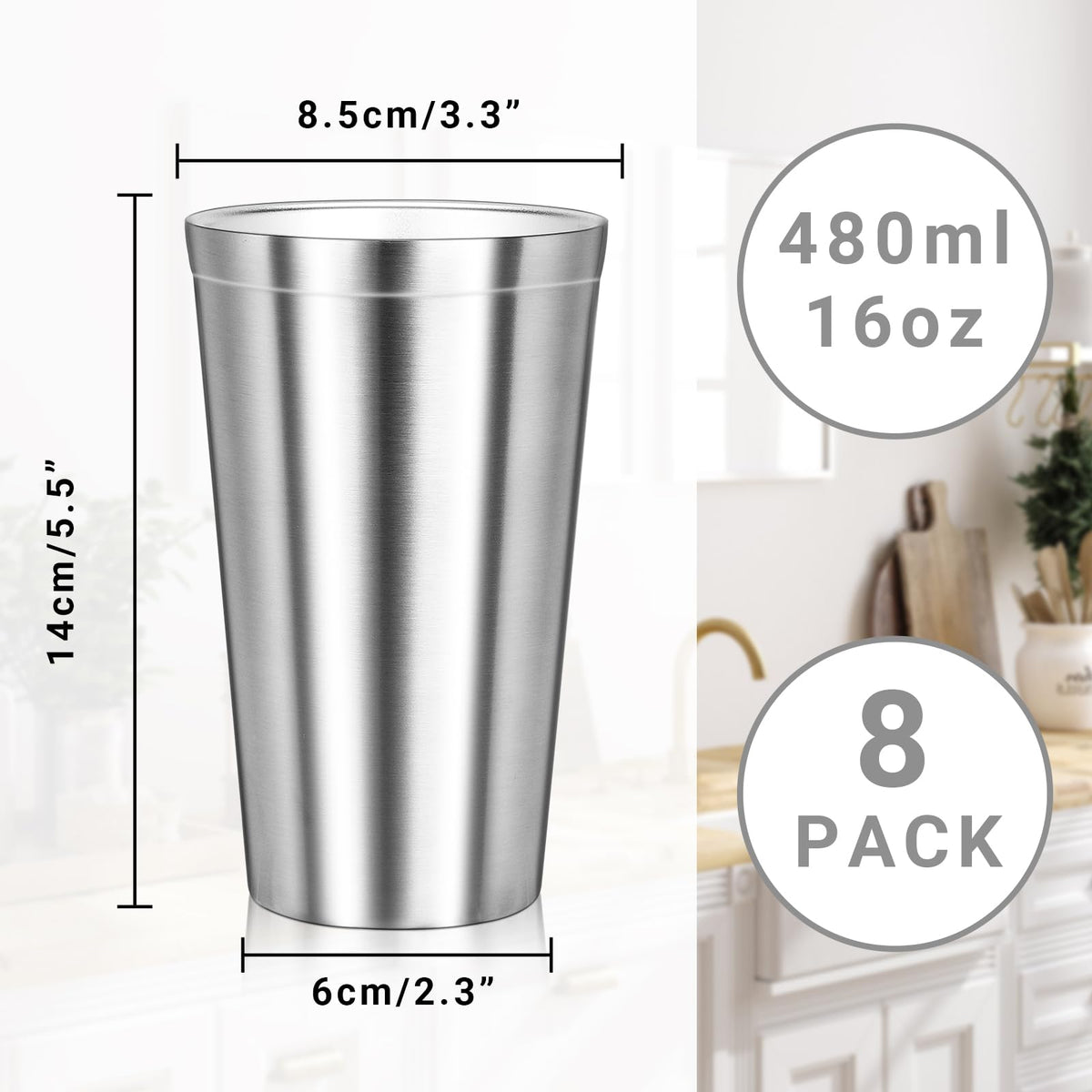16 oz Stainless Steel Insulated Tumbler 8 Pack P3666