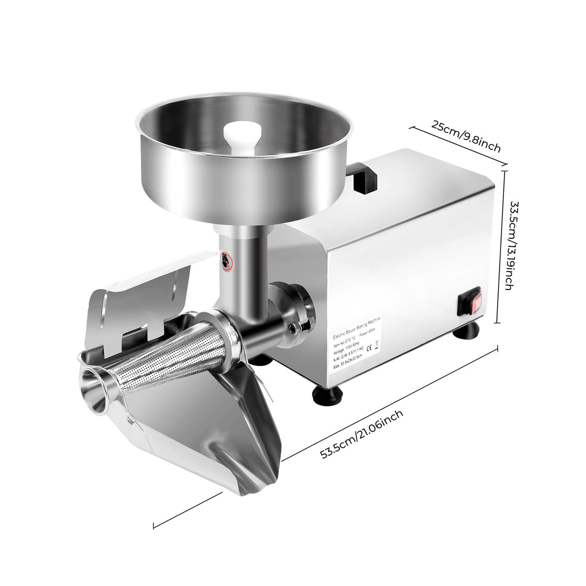 450W Electric Food Strainer with Filter and Trough Y382537