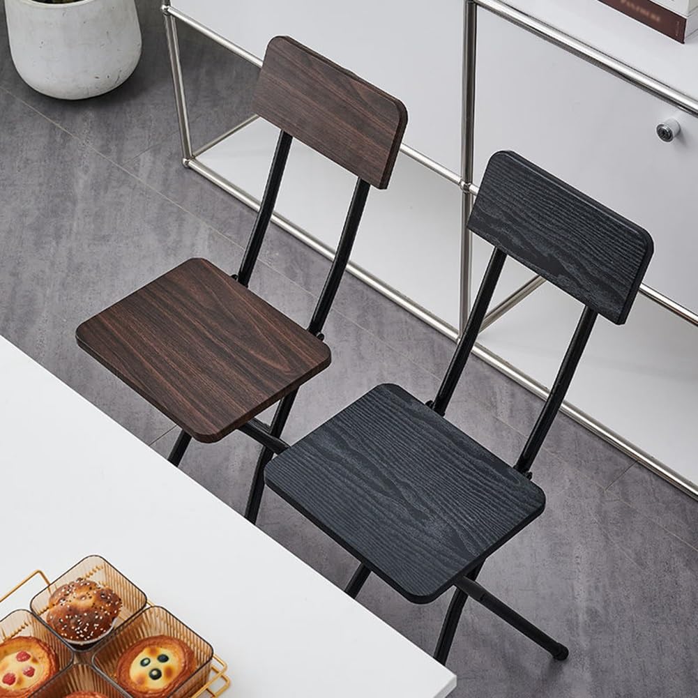 18 Inch Black Metal Folding Bar Stool with Backrest and Footrest P2124