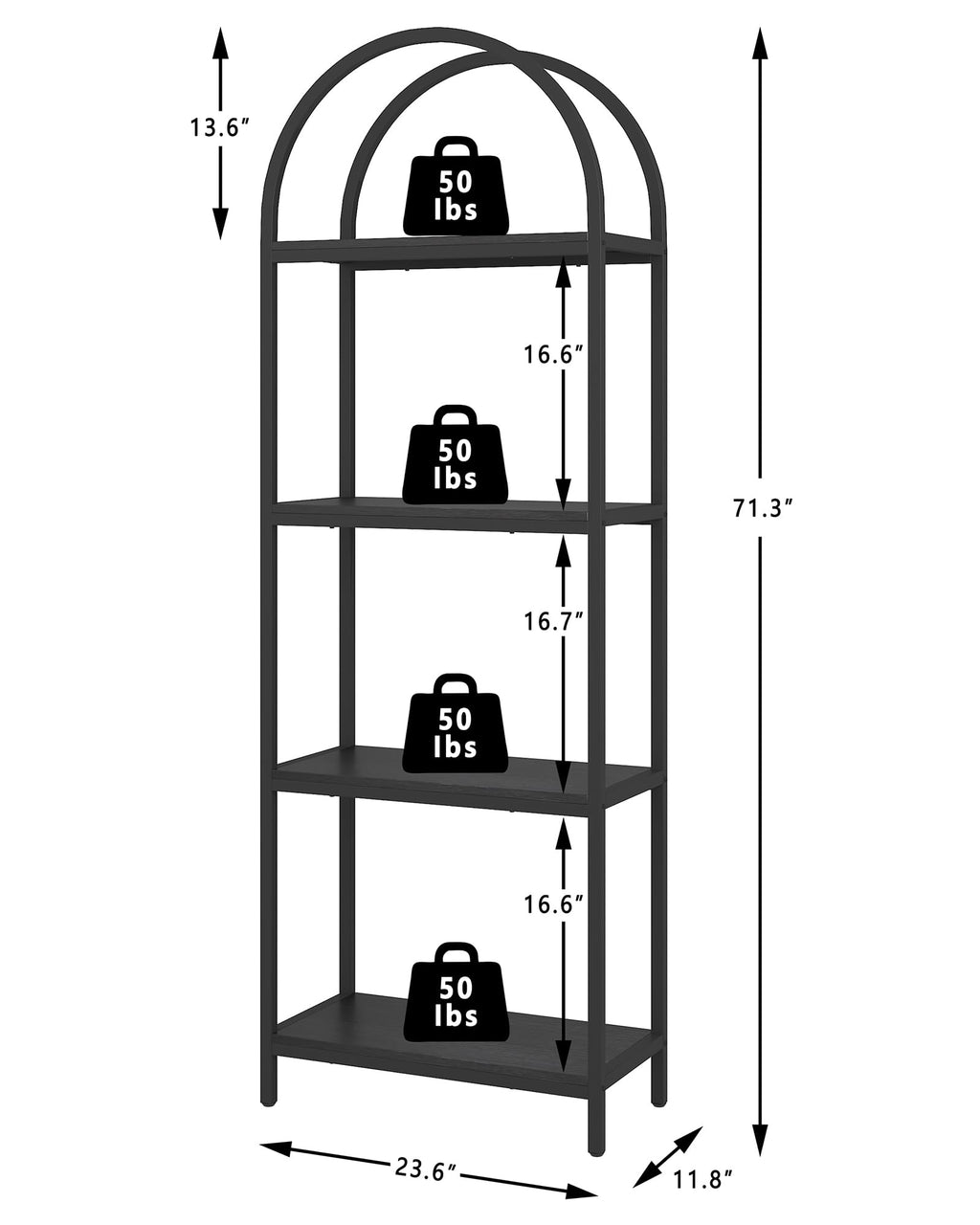 4 Tier Arched Black Bookshelf J2376