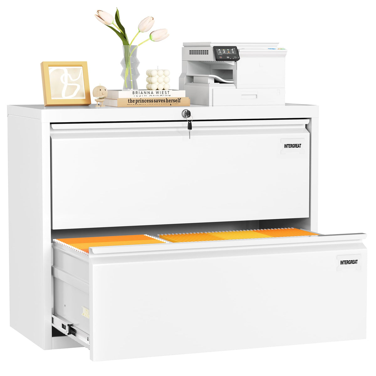 White 2 Drawer Lateral File Cabinet with Lock X469612
