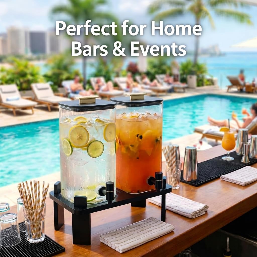 2 PCS 3 Gallon Glass Beverage Dispenser with Wood Stand H6857