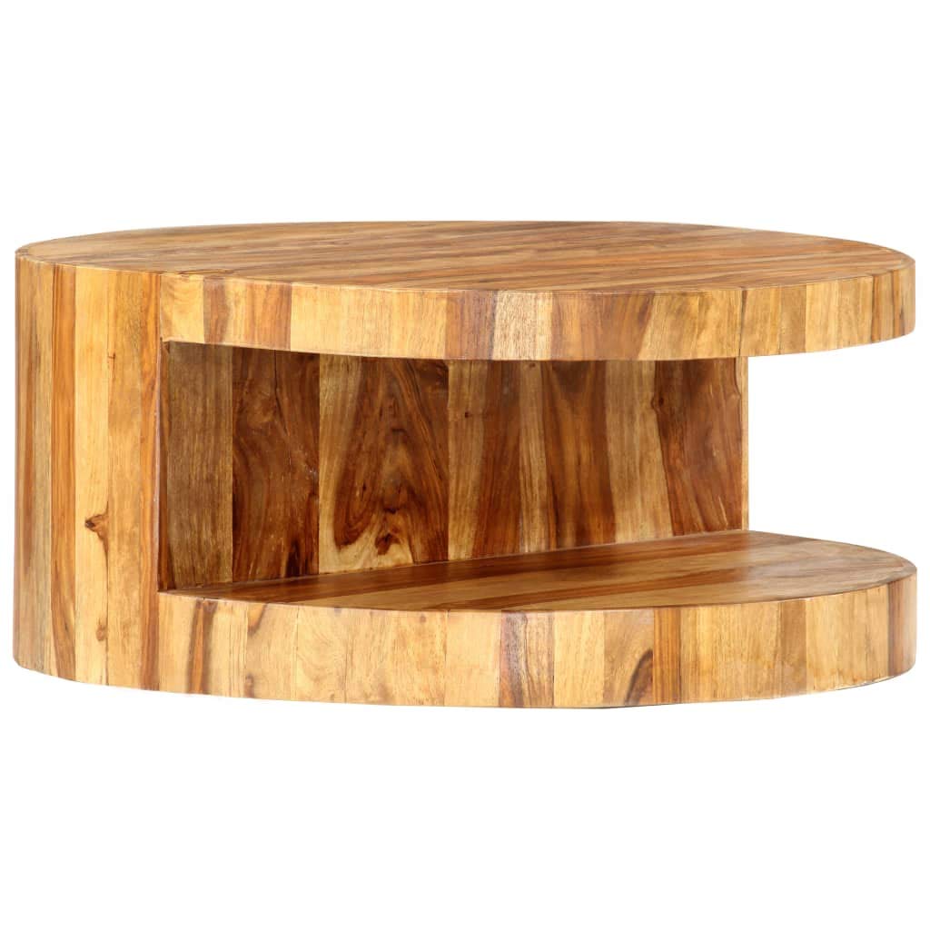 Round Solid Sheesham Wood Coffee Table 25.6"x11.8" W32219