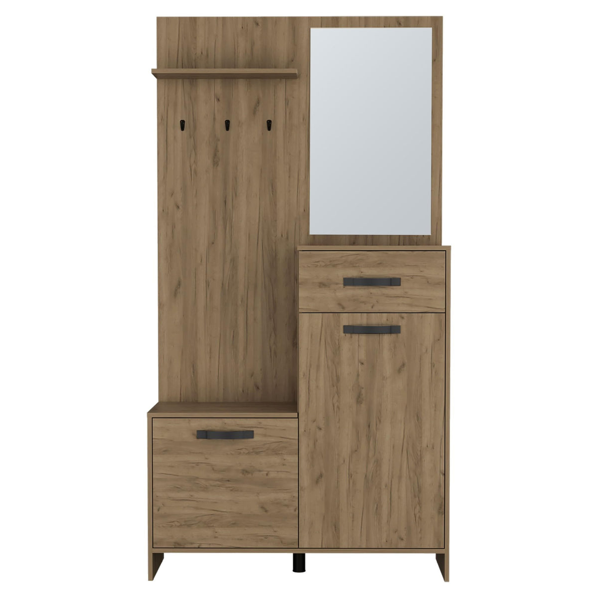75" Tall Mirrored Console Table with Three Shelves, Two Cabinets, One Drawer W118