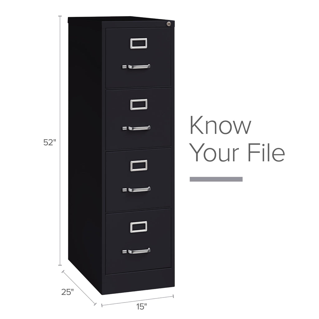 15" W 4 Drawer Vertical File Cabinet, Black, Letter F463