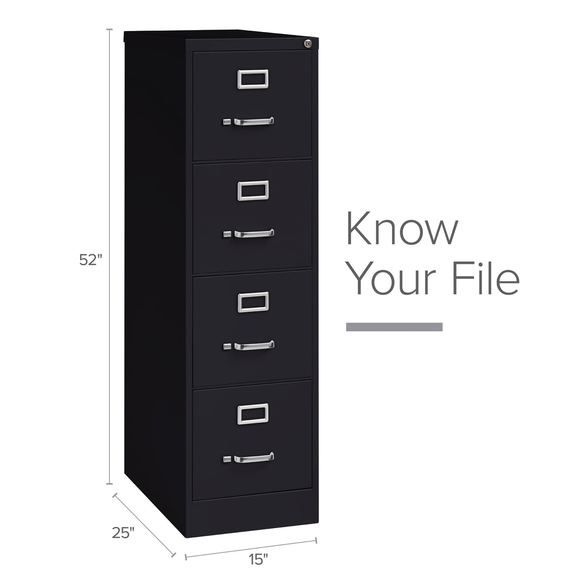 15" W 4 Drawer Vertical File Cabinet, Black, Letter F463