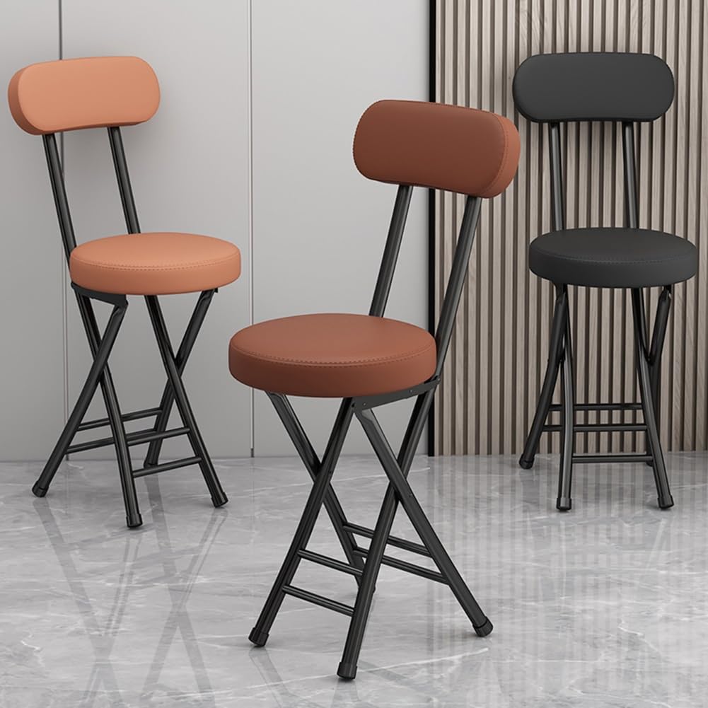 Portable Folding Stool with Backrest, 18 Inch Black L94793