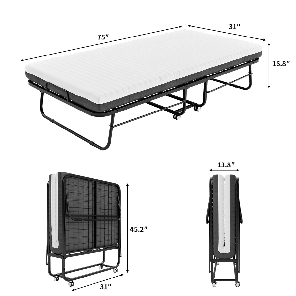 Folding Bed with Memory Foam Mattress M37682