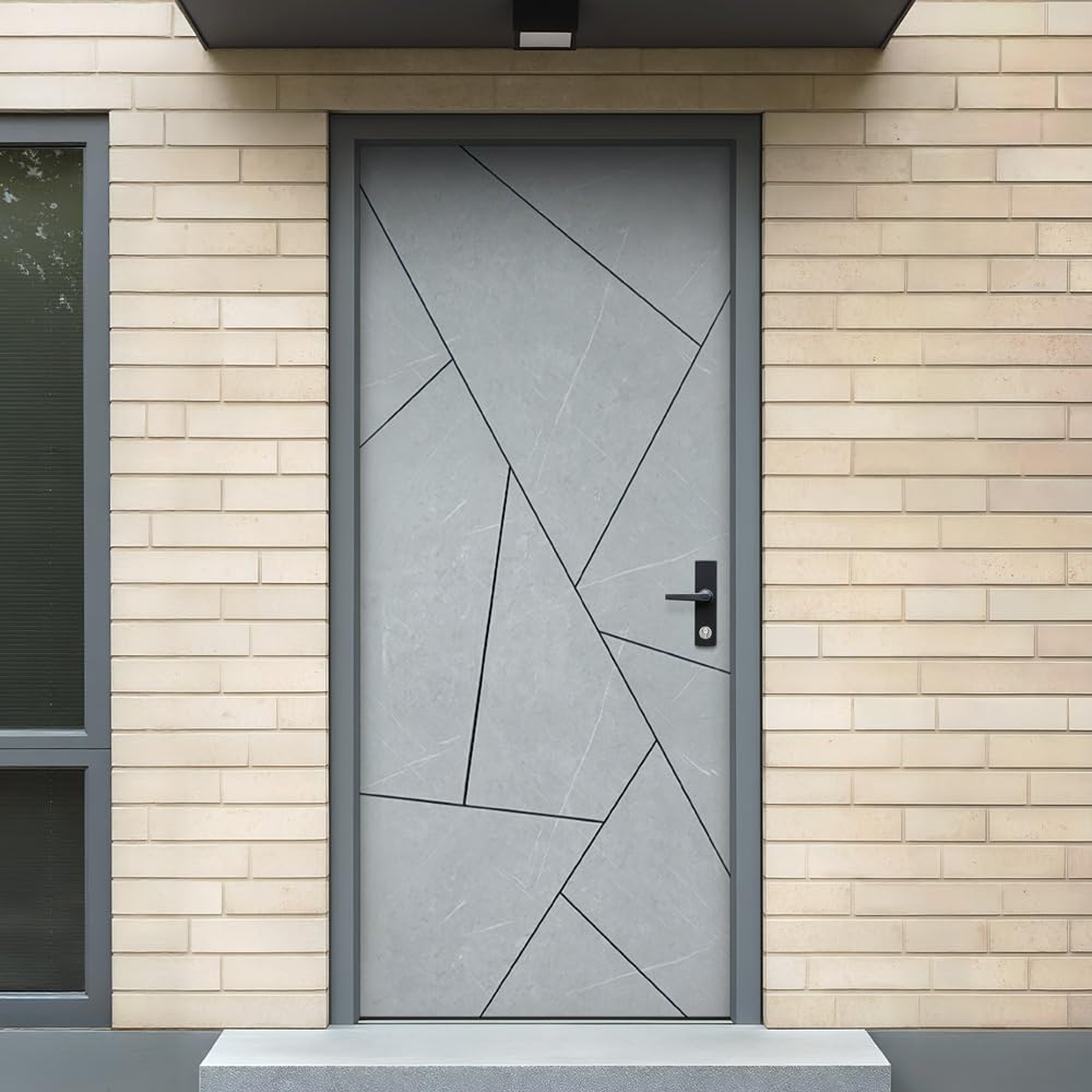 36 in. x 80 in. Gray Steel Prehung Front Door with Bore Hole D133063