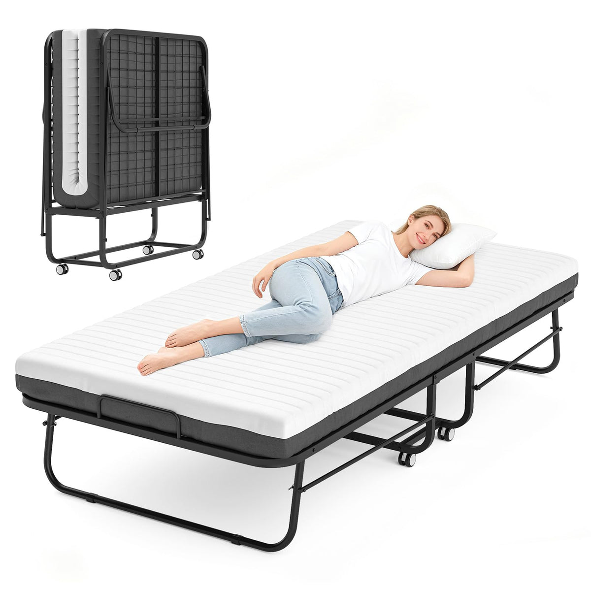Folding Bed with Memory Foam Mattress M37682