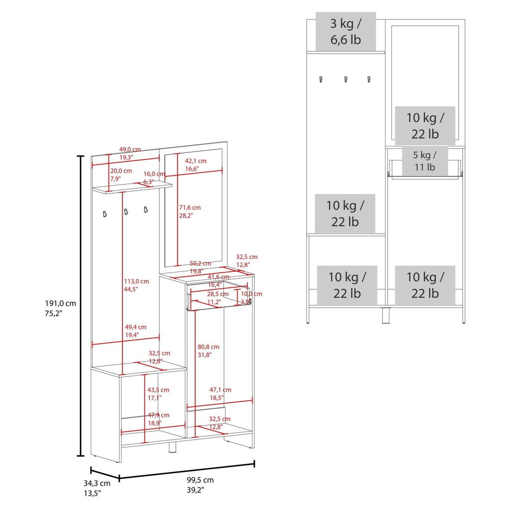 75" Tall Mirrored Console Table with Three Shelves, Two Cabinets, One Drawer W118