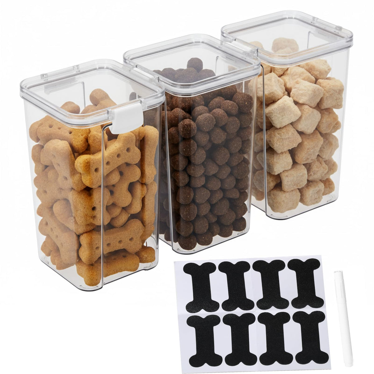 3 Pack Airtight Pet Food Storage Containers with Locking Clips Q5445