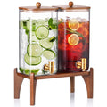 2 Pack 1.5 Gallon Square Glass Drink Dispenser with Wooden Stand & Lid Z26617