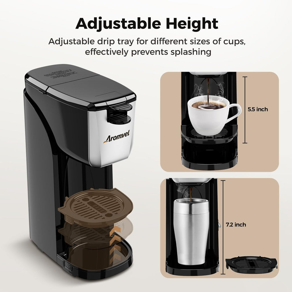 2-in-1 Single Serve Coffee Maker, K Cup & Ground, 6-14 oz, Silver V764727
