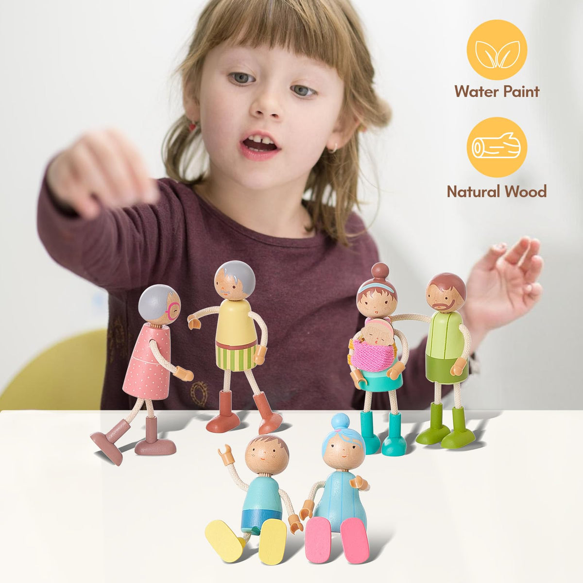 Wooden Family Dolls Set of 7 L511