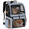 Double Cat Backpack Carrier for 2 Cats Blue Striped D8788