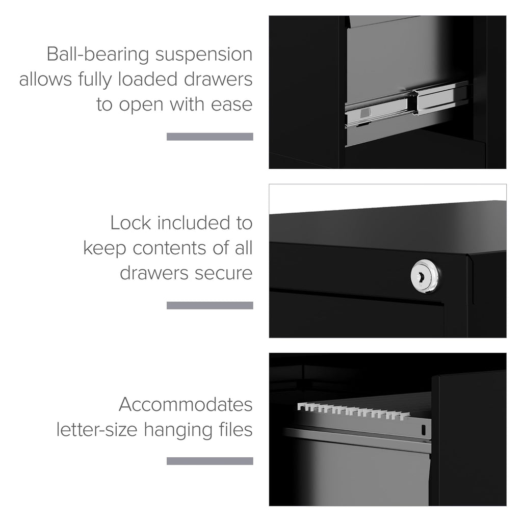 15" W 4 Drawer Vertical File Cabinet, Black, Letter F463