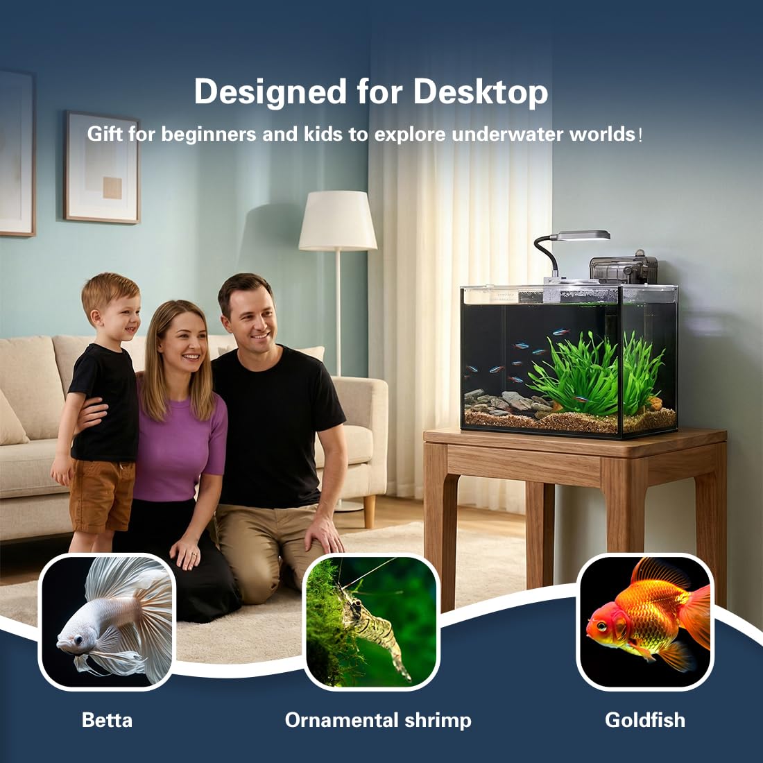 1.8 Gallon Fish Tank with Light Filter Lid Q2126