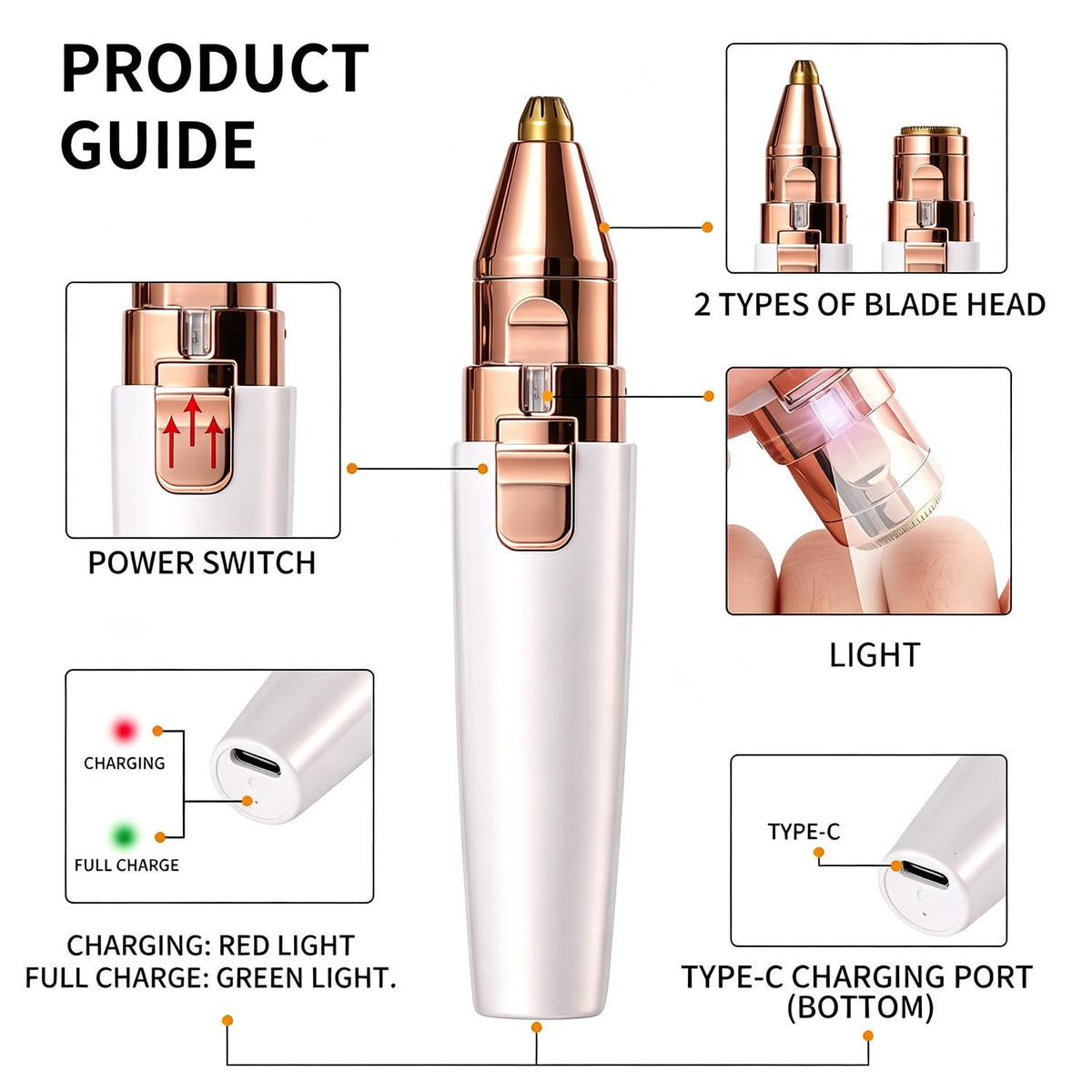 2 in 1 Electric Facial Hair Removal with LED Light V346