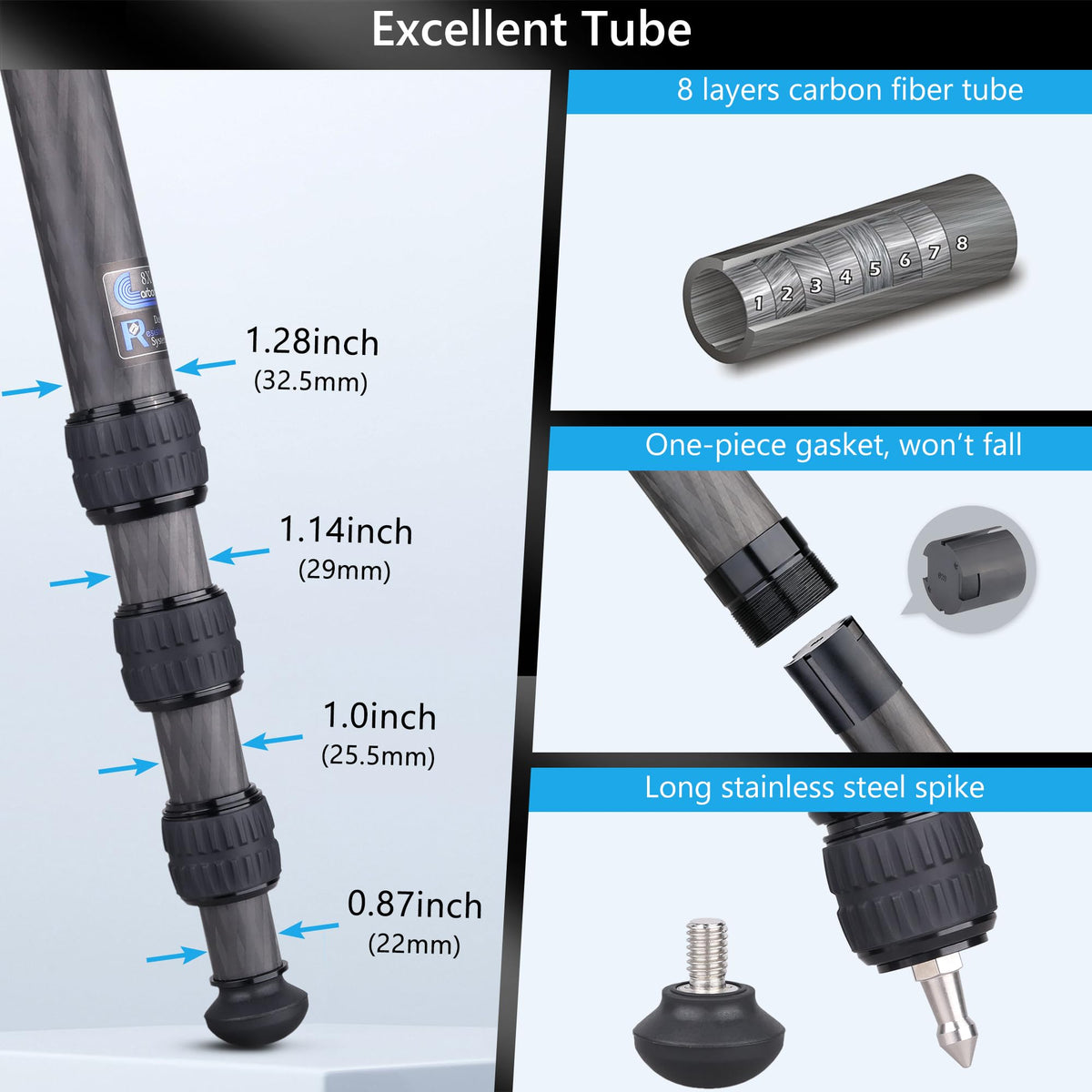 Carbon Fiber 32mm Tube Camera Tripod with 65mm Bowl Adapter I53355